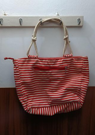 Bolso de playa rayas rojas y blancas
