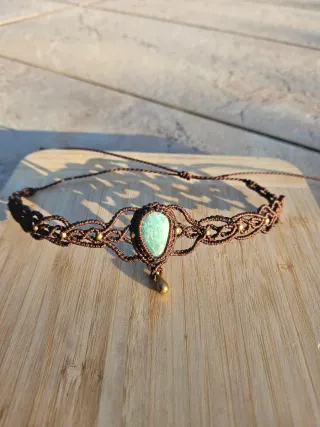 Gargantilla - Tiara macramé con piedra aventurina