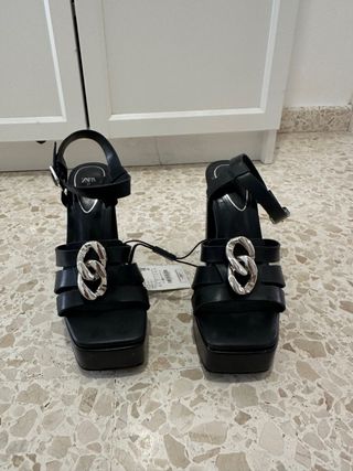 Tacones Zara Plataforma Negros Talla 37