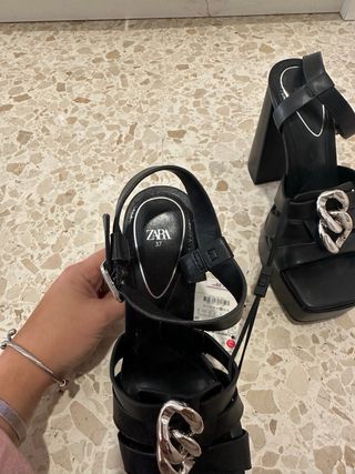 Tacones Zara Plataforma Negros Talla 37