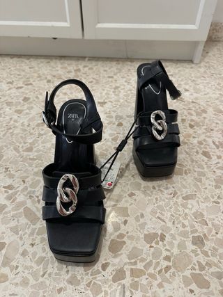 Tacones Zara Plataforma Negros Talla 37