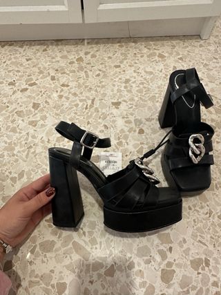 Tacones Zara Plataforma Negros Talla 37