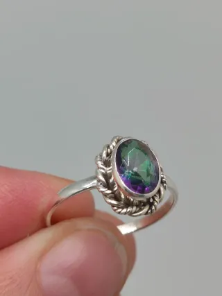 Anillo Plata 925 Topacio Místico Multicolor