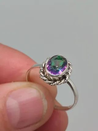 Anillo Plata 925 Topacio Místico Multicolor