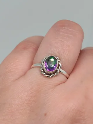 Anillo Plata 925 Topacio Místico Multicolor