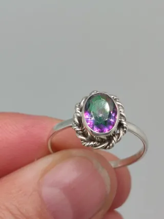 Anillo Plata 925 Topacio Místico Multicolor