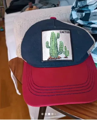 Gorra Cactus Bordado Algodón Roja y Azul.