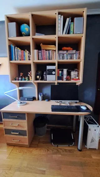 Mesa estudio con estanterías