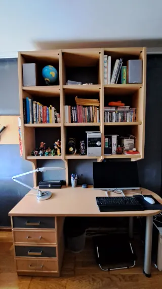 Mesa estudio con estanterías