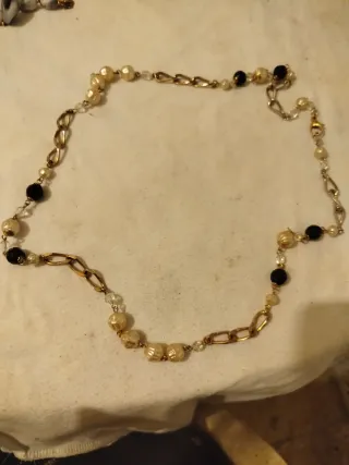 Collar antiguo perlas y eslabones dorados