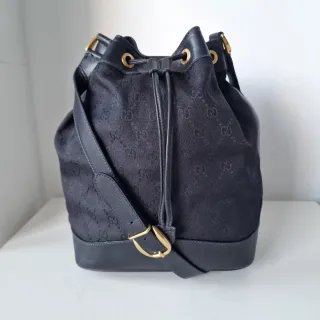 Bolso Gucci Negro Piel y Lona Original bandolera