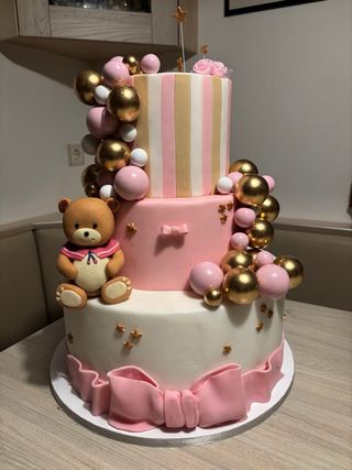 Torta scenografica rosa battesimo/compleanno