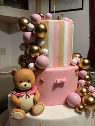 Torta scenografica rosa battesimo/compleanno