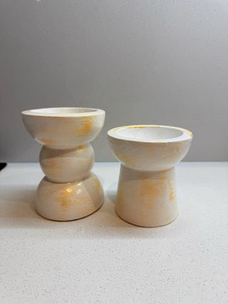 Portacandele in legno bianco e dorato