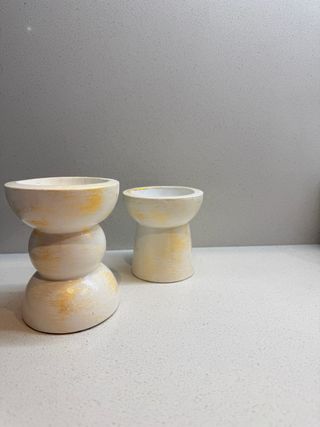 Portacandele in legno bianco e dorato