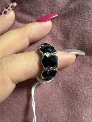 Anillo plateado con ositos negros acero inoxidable