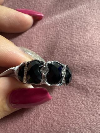 Anillo plateado con ositos negros acero inoxidable