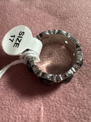 Anillo plateado con ositos negros acero inoxidable