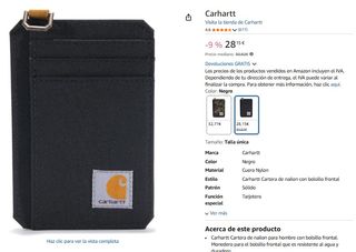 Cartera Carhartt Nylon Cordura | Monedero Frontal