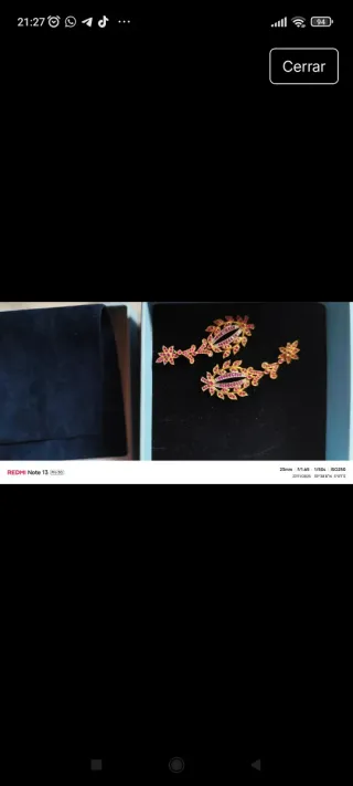 Pendientes largos oro y plata con rubi,pesan10,87g