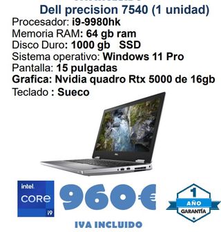 Dell Precision 7540 i9-9980hk 64GB RAM SSD 1TB