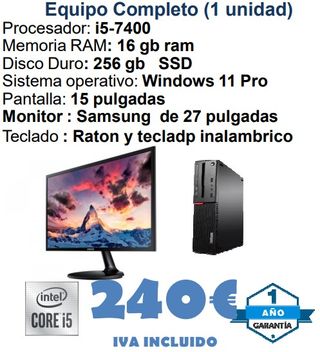 PC Completo i5-7400 16GB RAM SSD 256GB