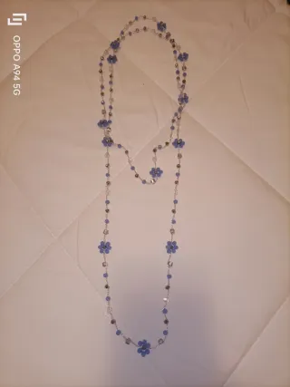 Collana donna con fiori azzurri e perline