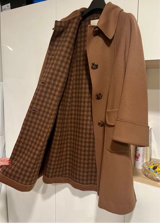 Cappotto Donna Vintage Lana Vergine Tg L Marrone