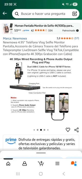 Monitor Selfie Newmowa 4.95 4K/1080p