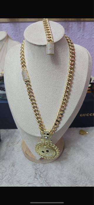 Collar y pulsera acero inoxidable baño oro