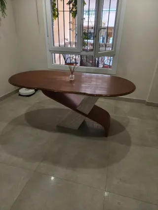 Mesa comedor madera y piedra 180x90