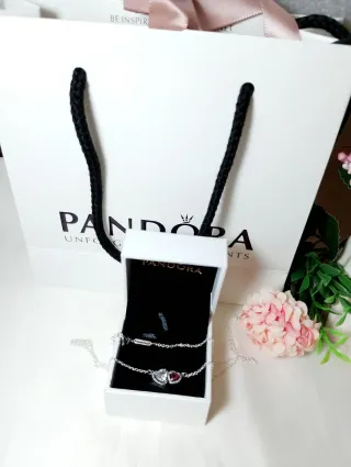 Collar Pandora Corazón Rojo y Plata
