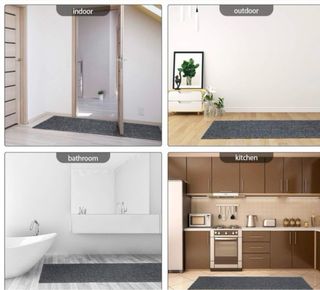 2 Tappeti in tessuto a strisce grigie e nere