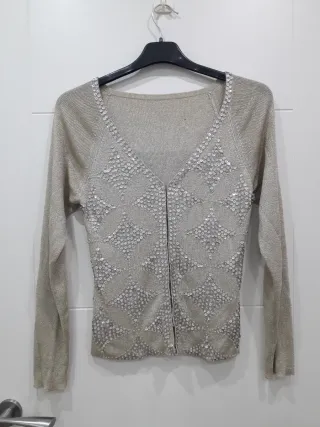Chaqueta/Jersey Beige y Dorado con Lentejuelas