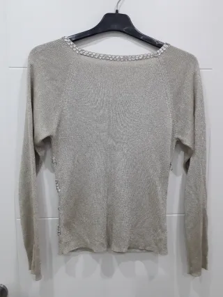 Chaqueta/Jersey Beige y Dorado con Lentejuelas