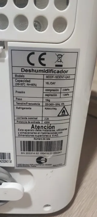 Deshumidificador Equation Seminuevo