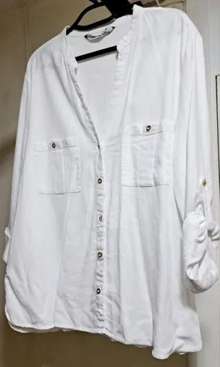 Blusa Zara Lino Blanca Manga Larga