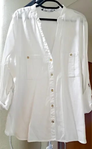 Blusa Zara Lino Blanca Manga Larga