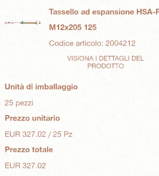 Tasselli Hilti HSA-R M12x205