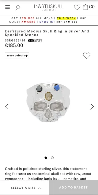 Anillo Calavera Plata 925 con Piedras Multicolor