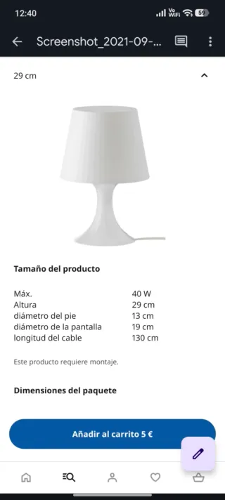 Lámpara de mesa Ikea blanca