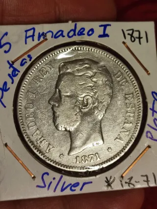 Moneda Amadeo I Rey de España 1871 Plata