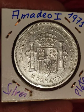 Moneda Amadeo I Rey de España 1871 Plata