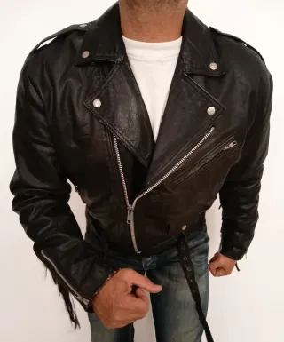 Cazadora flecos cuero auténtico M Medidas indicada