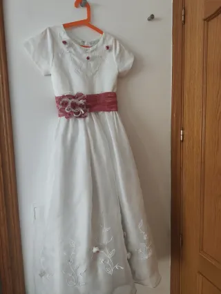 Vestido de comunión blanco con flores Talla 10 año