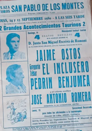 Cartel Festival Taurino 14 y 15 Septiembre 1980