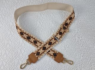 Correa Bolso Piel Beige/Camel Diseño Geométrico