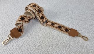 Correa Bolso Piel Beige/Camel Diseño Geométrico