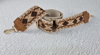 Correa Bolso Piel Beige/Camel Diseño Geométrico