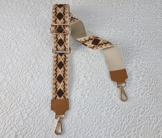 Correa Bolso Piel Beige/Camel Diseño Geométrico